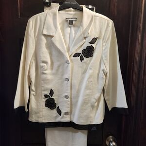 Frank Lyman Design Women's Cream Jacket with Black Floral Accents
